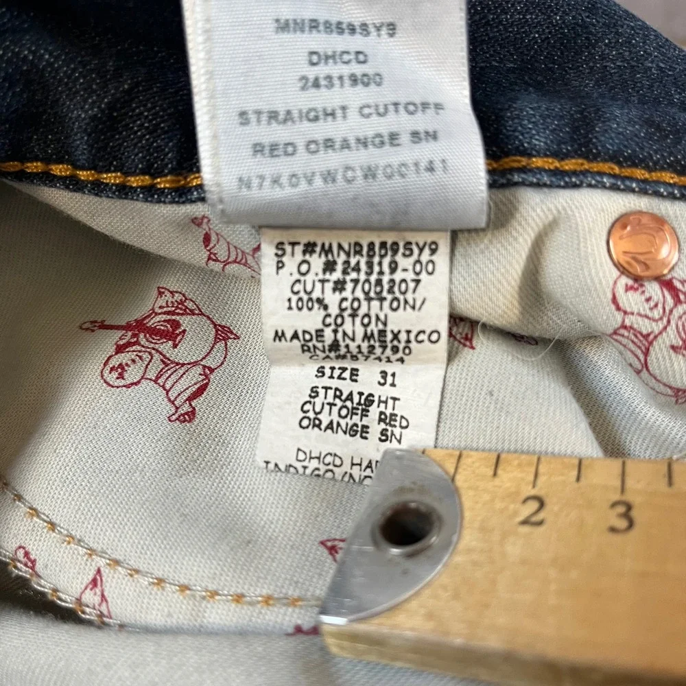 True Religion Cutoff Denim Shorts Mens 31 Blue Straight Raw Hem MNR859SY9 Casual